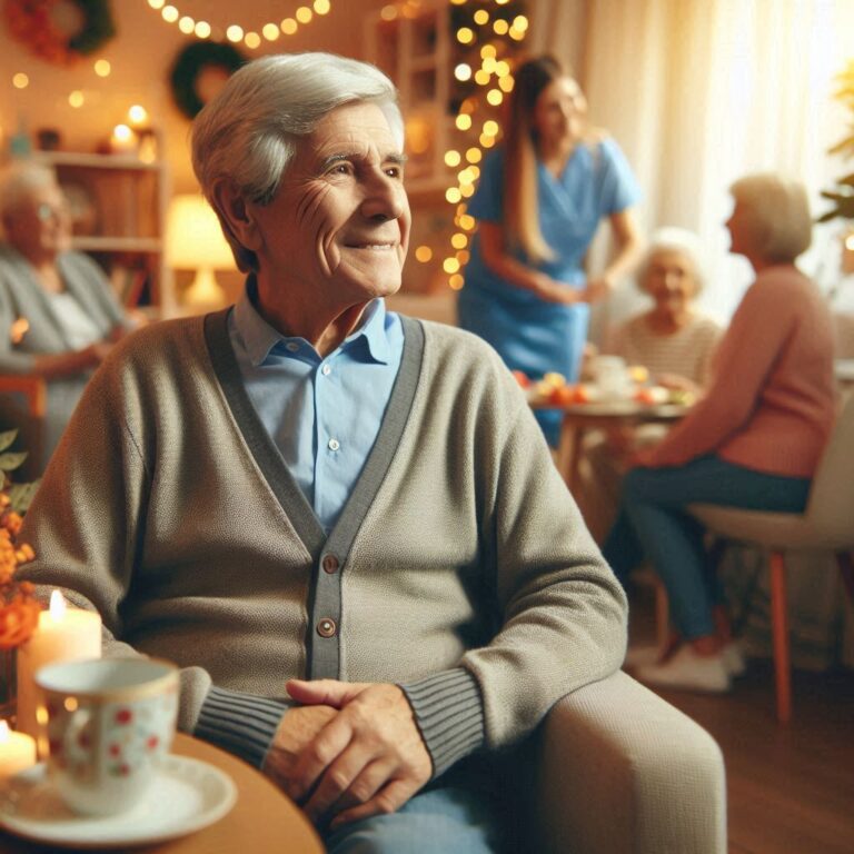 a gentleman enjoying his stay at a care home